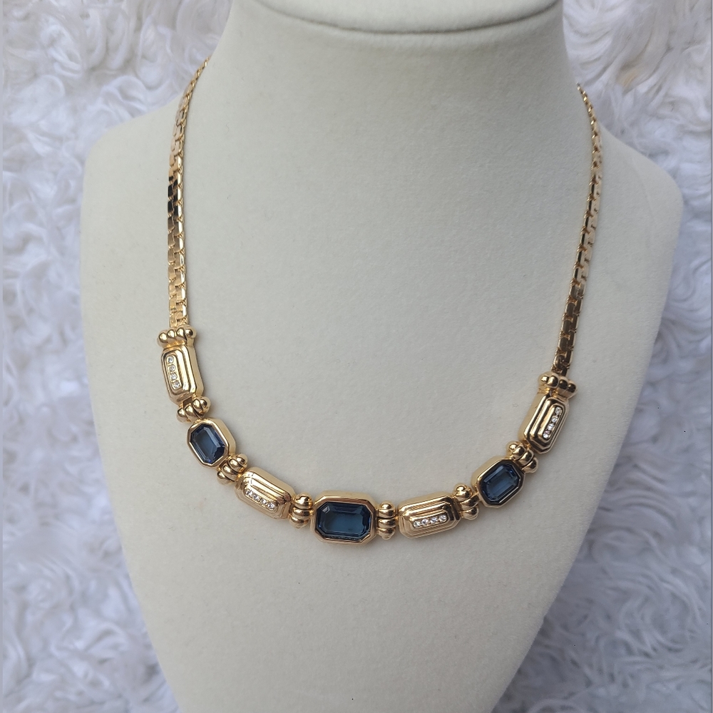 Swarovski Gold Filled Blue Crystal Necklace- Great Condition